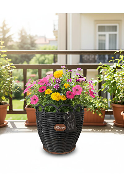 RaddanCore El İşçiliği Premium Siyah Saksılık 25 cm - Dekoratif El Yapımı Ort...