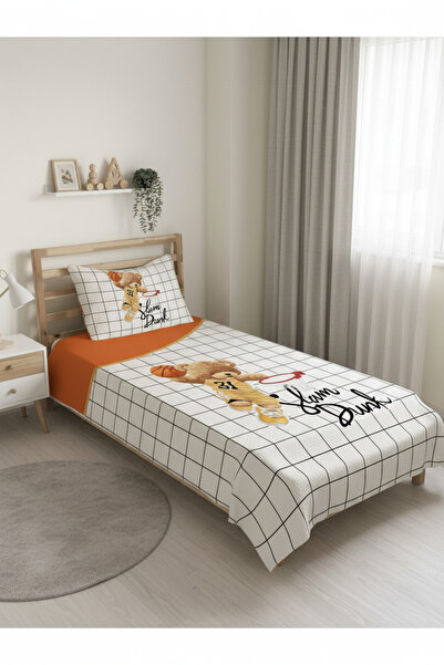Evmila Basketbolcu Teddy Desenli Genç Ve Çocuk Baskılı Tek Kişilik Pike Takımı 160x230 Beyaz