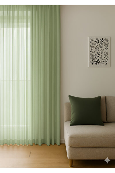 Ran Perde Dökümlü Düz Tül Perde - Açık Yeşil - Pilesiz Düz Dikim