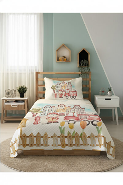 Evmila İtfaiye Desenli Bebek Ve Çocuk Baskılı Tek Kişilik Pike Takımı 160 X 2...