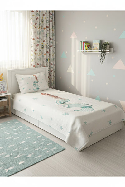 Evmila Deniz Kızı Desenli, Baskılı Tek Kişilik ve Çocuk Pike Takımı