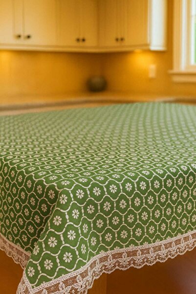 Rona Home Classic and Elegant Green Tablecloth Luxury Lace Edge Detailed Modern Stylish and High Quality Fabric