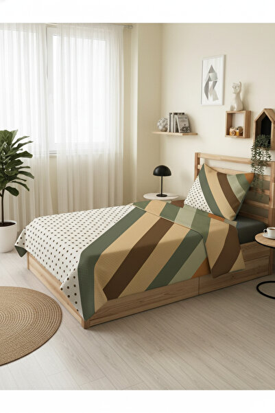 Evmila Çizgi Desenli Tek Kişilik Pike Takımı 160x230 Renkli