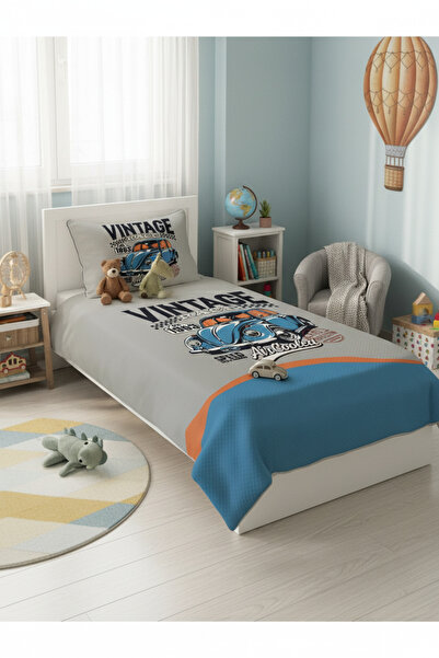 Evmila Tosbağa Araba Desenli Genç Ve Çocuk Baskılı Tek Kişilik Pike Takımı 16...