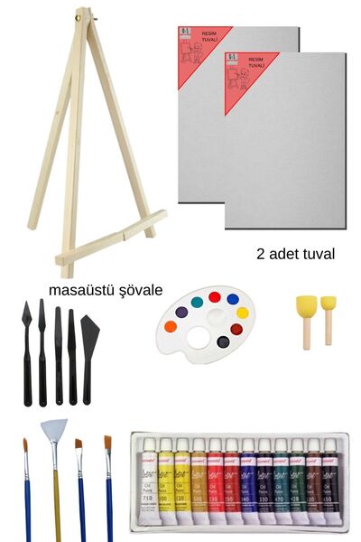 Oyun ve Sanat Yağlı Boya Resim Başlangıç Seti 2- Küçük Şövale, Yağlı Boya, Fırça, (şövalye)
