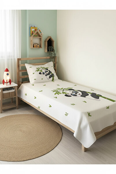 Evmila Panda Patterned Baby and Kids Printed Single Pique Set 160x230 White