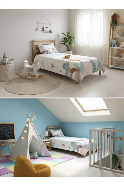 Evmila Dağ Desenli Bebek Ve Çocuk Baskılı Tek Kişilik Pike Takımı 160 X 220 C...