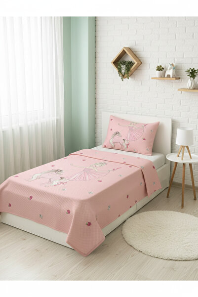 Evmila Balerin Kız Ve Unicorn Desenli Bebek Ve Çocuk Baskılı Tek Kişilik Pike...