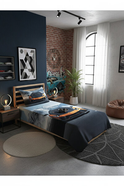 Evmila Spor Araba Desenli Genç Ve Çocuk Baskılı Tek Kişilik Pike Takımı 160x2...