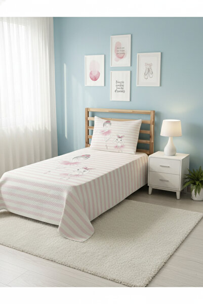 Evmila Balerin Kız Ve Tavşan Desenli Bebek Ve Çocuk Baskılı Tek Kişilik Pike ...