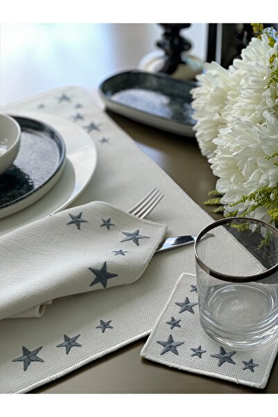 Starry Glow Kumaş Peçete / Yıldız Nakışlı Keten Kumaş Peçete