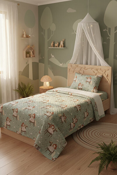 Evmila Atlı Prenses Desenli Bebek Ve Çocuk Baskılı Tek Kişilik Pike Takımı 16...