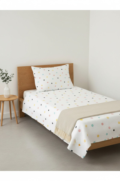 Evmila Renkli Puantiye Desenli Bebek Ve Çocuk Baskılı Tek Kişilik Pike Takımı...