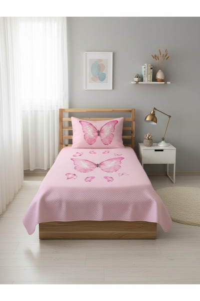 Evmila EVMİLA Kelebek Desenli Bebek Ve Çocuk Baskılı Tek Kişilik Pike Takımı ...