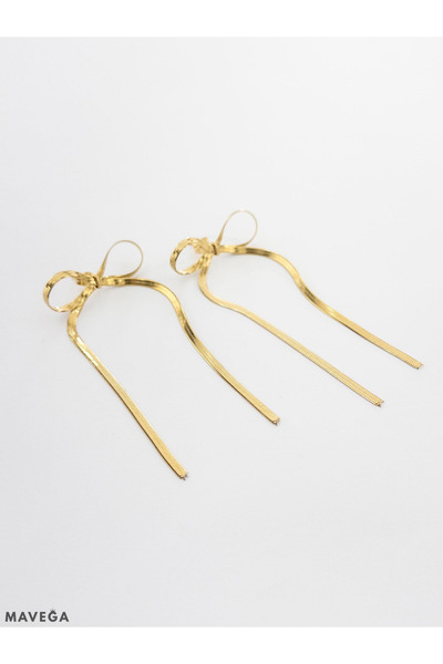 MAVEGA Çelik Kararmaz Yüksek Kalite İnce Gold Renk Fiyonk Küpe