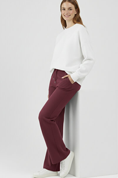 Elemge Cotton Women's Sweatpants High Waist Plum Flare Fit Wide Leg Drawstring Pockets Stretchy Soft Stretch Fabric