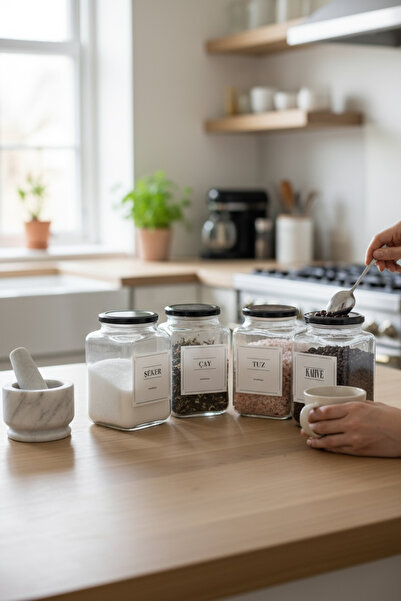 zezedesing Black Metal Lid 4-Piece Glass Jar 1000ml Tea/sugar/coffee/salt