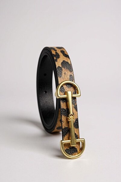 Kemerix Kadın Leopar detaylı İnce kemer