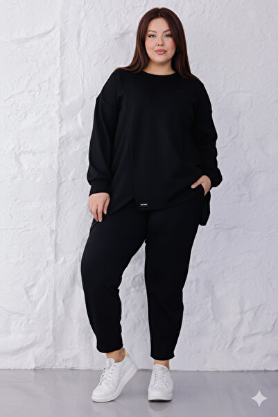 MAG FASHİON Plus Size Hijab Suit Anthracite Pants Wide Leg