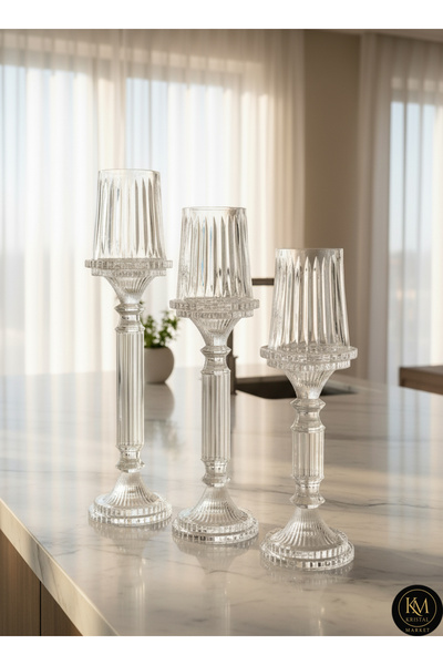 Kristal Market El Yapımı Kristal Dekoratif Mumluk Set 3'lü