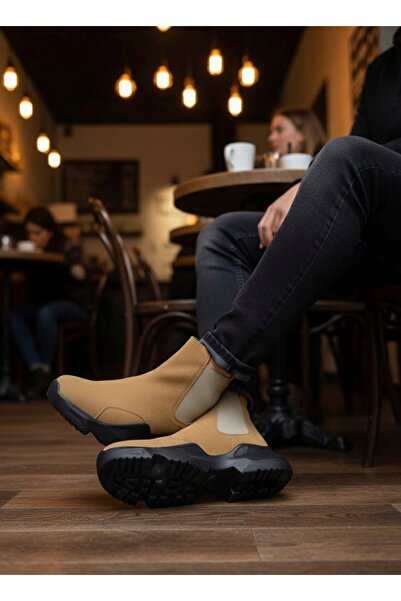 BOA BA0444 Ανδρικά αθλητικά μισά μποτάκια με ψηλή σόλα Camel χωρίς κορδόνια