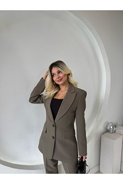 NAUQE Haki Çift Düğme Blazer Ceket
