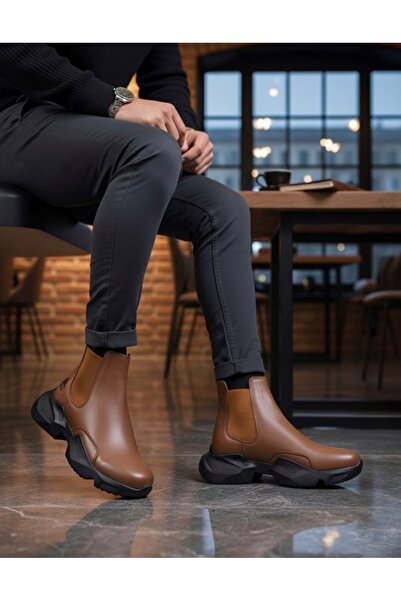 BOA BA0444 Laceless Comfortable High Sole Brown Men's Sports Half Ankle Boots