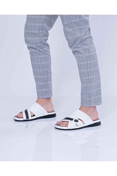 DR KLOMPA Erkek Terlik - Beyaz - Konfor Destekli Yapı Şık Tasarım Yumuşak Taban Günlük Kullanıma Uygun