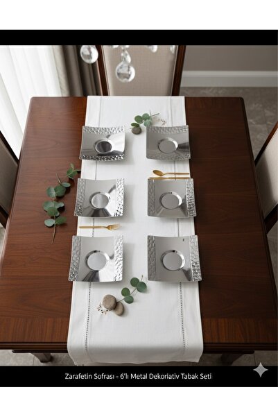 ÖZBURAK Petek Kare Çelik Paslanmaz Çay Tabak 6'lı