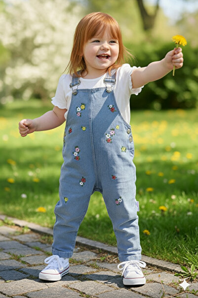 EYMİRGİYİM Floral Salopet Baby Girl 3-Piece Set 6/9 Months, 9/12 Months, 12/1...