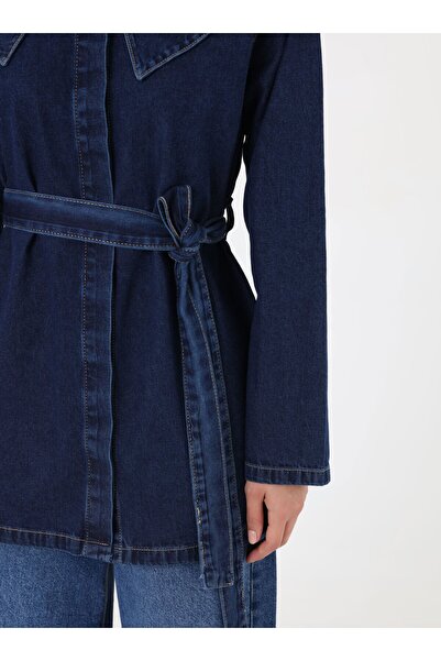 Refka Denim Bebe Yaka Kemerli Ceket - Açık Lacivert -