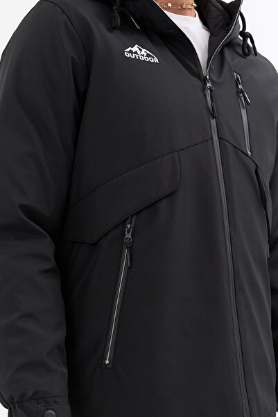 SİVAİST Men's Black Outdoor Water Repellent Hooded Coat – Windproof, Lightweight, and Durable