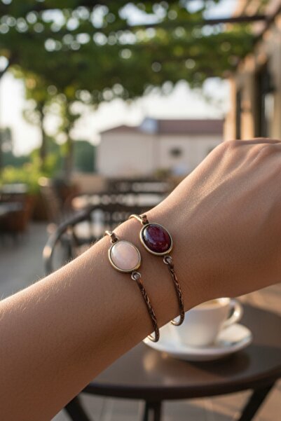 NBS Beautiful Naturel Stones Bakır Saf 2 Adet Bileklik Pembe Kuvars , Akik Taşlı Gerçek Doğal Taş ( Nazar Aşk Kısmet Bereket )