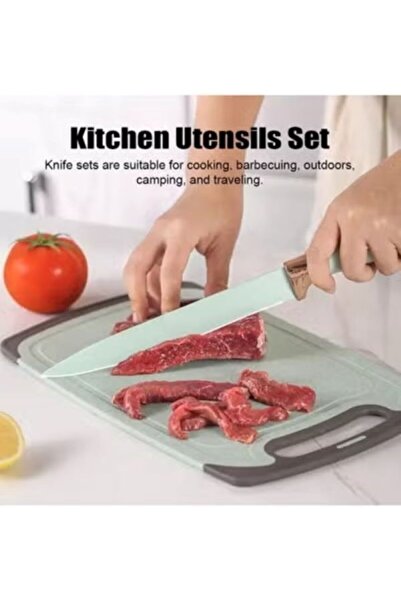 huitich 19-Piece Green Silicone Kitchen Utensil Set with Knife, Cutting Board, and Kitchen Gadgets