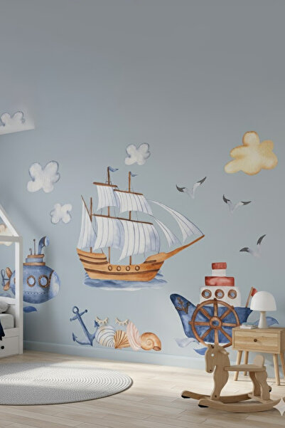 Kt Grup مجموعة ملصقات حائط لغرفة الأطفال والرضع تحت الماء - السفن والغواصات تحت الماء