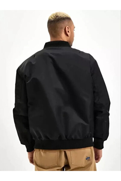 LUMİART Unisex Long Sleeve Printed Bomber Jacket - Black