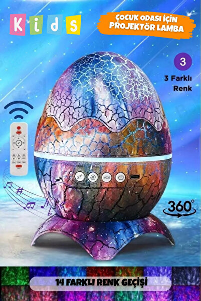Noriyen Dinazor Yumurtası Gece Lambası Kumandalı Hoparlör Galaxy Projektör Pr...
