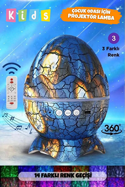 Noriyen Dinazor Yumurtası Gece Lambası Kumandalı Hoparlör Galaxy Projektör Projeksiyon Çocuk Oda Lambası