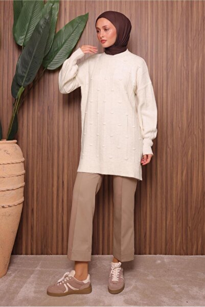 TRENDTESETTÜR Women's Ecru Tricot Tunic t 6107