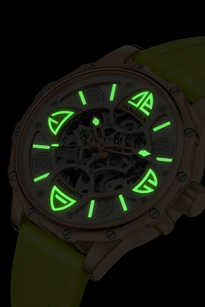 onola 3833 Automatic Mechanical Skeleton Watch – Unisex, Water Resistant, Business and Casual, gold/green