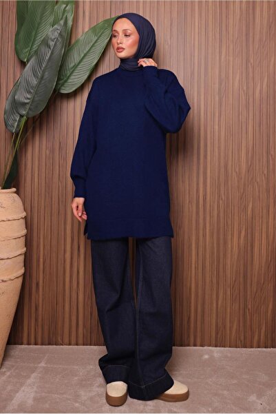 TRENDTESETTÜR Women's Navy Blue Knit Tunic t 0107