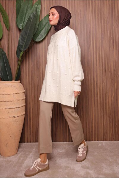 TRENDTESETTÜR Women's Ecru Tricot Tunic t 6107