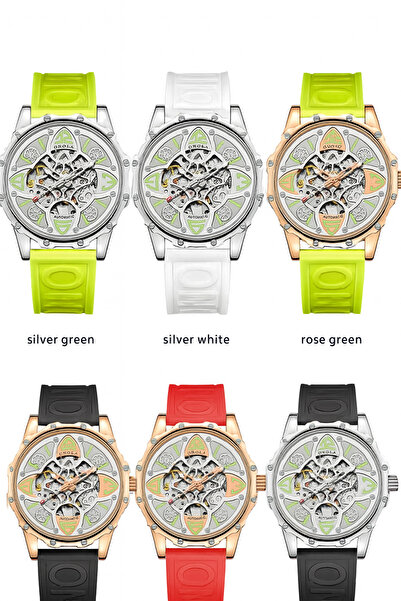 onola 3833 Automatic Mechanical Skeleton Watch – Unisex, Water Resistant, Business and Casual, gold/green