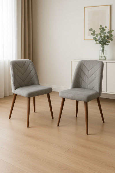 Atolye Casa Dallas Sandalye Ceviz Ayak Açık Gri Kumaş 2 Adet