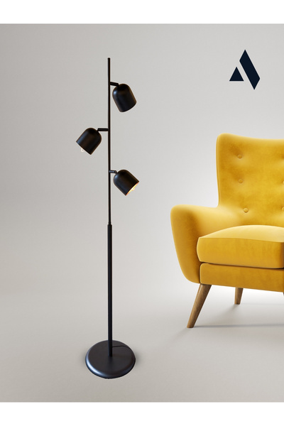 Alldesco Siyah Metal Lambader – 3 Başlıklı Ayarlanabilir Salon Lambası | Şık Dekoratif Ev Ofis Aydınlatma