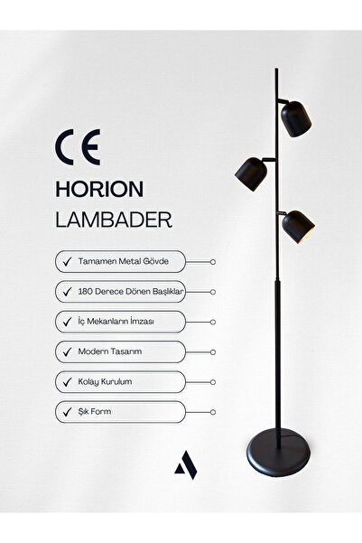Alldesco Siyah Metal Lambader – 3 Başlıklı Ayarlanabilir Salon Lambası | Şık Dekoratif Ev Ofis Aydınlatma
