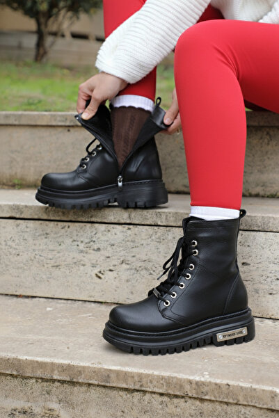 FAYMAZ Cizme de iarnă cu șireturi, impermeabile, cu cusături din shearling, c...