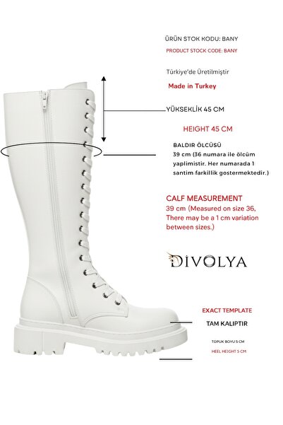 DİVOLYA Καθημερινές γυναικείες μπότες Bany White Lace Up Siper Zipper