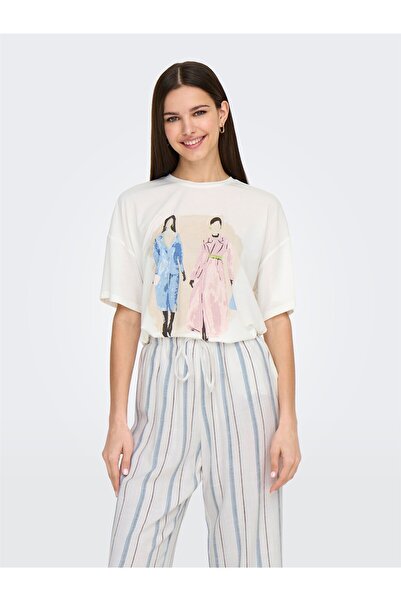 ONLY ONLMELINA S/S LADIES TOP BOX JRS Γυναικείο μπλουζάκι Cloud Dancer - 15342876