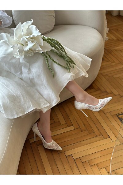 MARCATELLI Beyaz Saten Jolie Topluklu Gelin Ayakkabısı